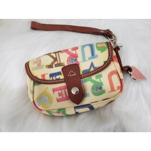 Dooney & Bourke Vintage Pouch Graffiti Rainbow Canvas Leather Trim Made USA y2k - Picture 1 of 9